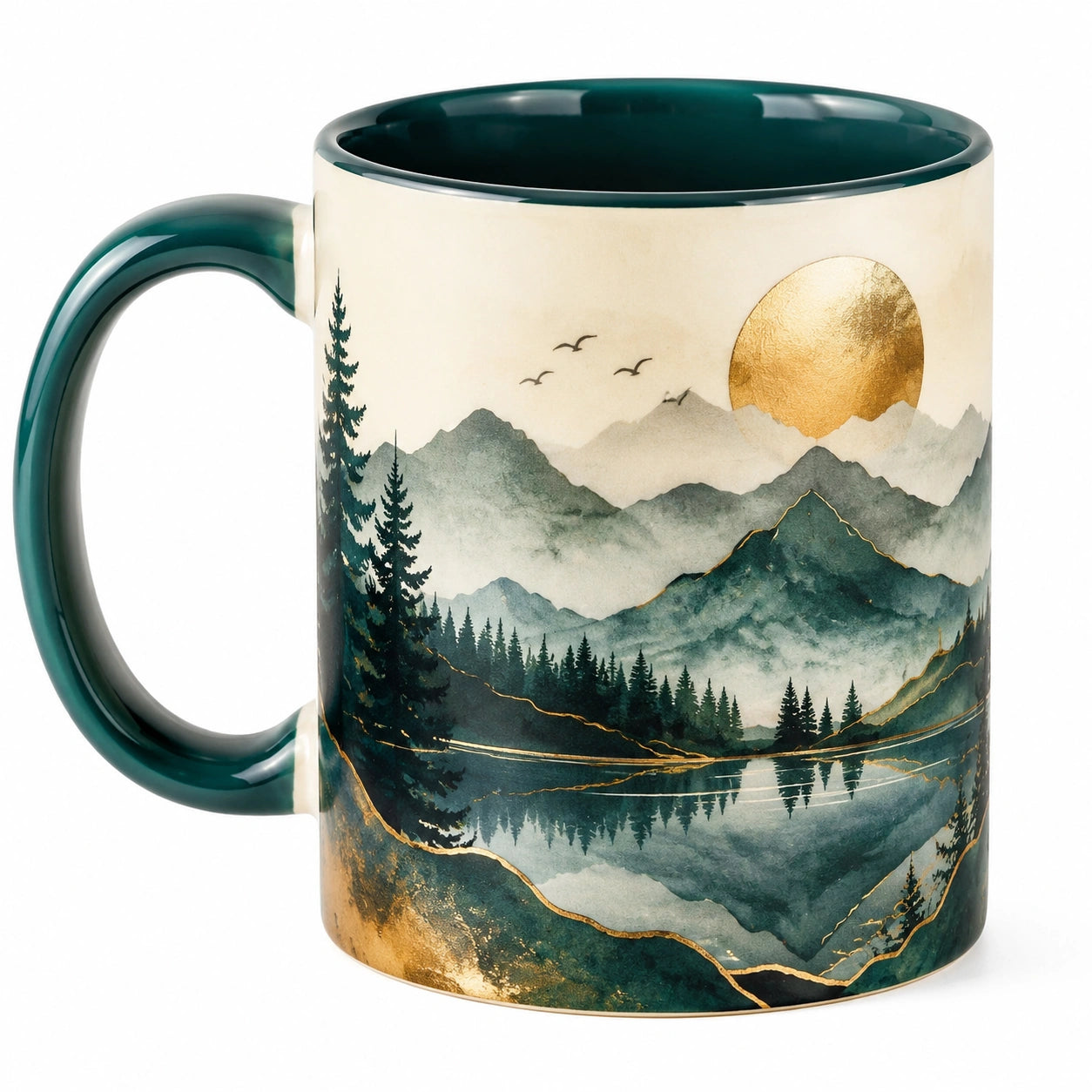 Kaffeetasse mit Landschaftsmotiv 330 ml Grün/Gold