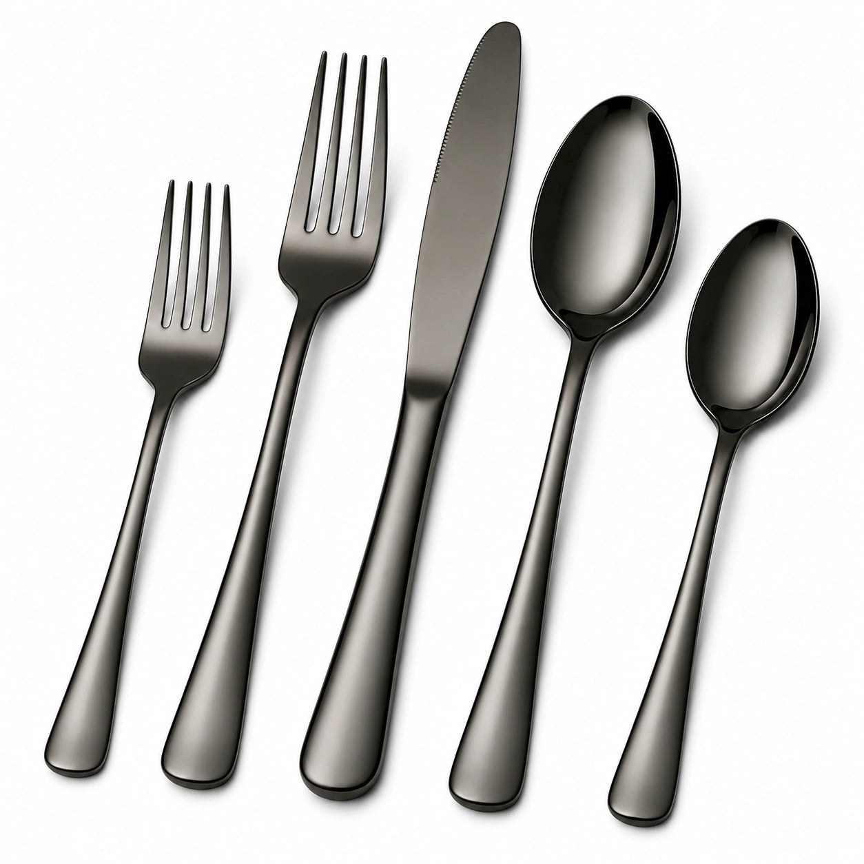 5-teiliges Besteckset in Schwarz mit Hochglanz