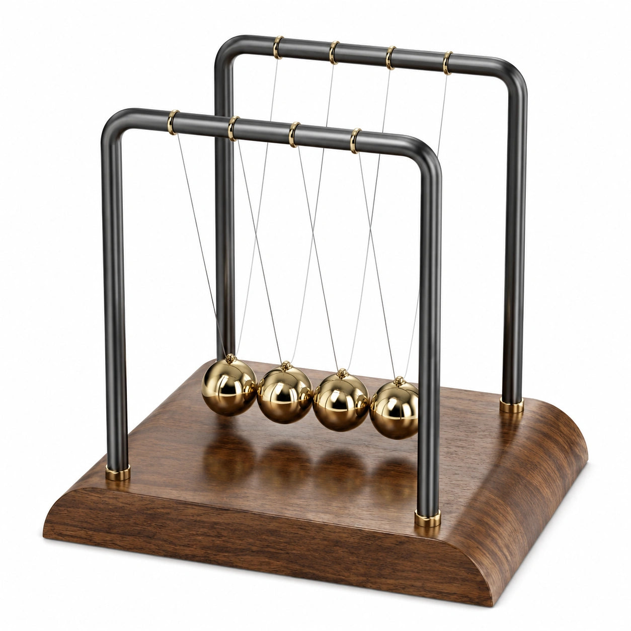 Newton Pendel mit Holzsockel und goldenen Kugeln