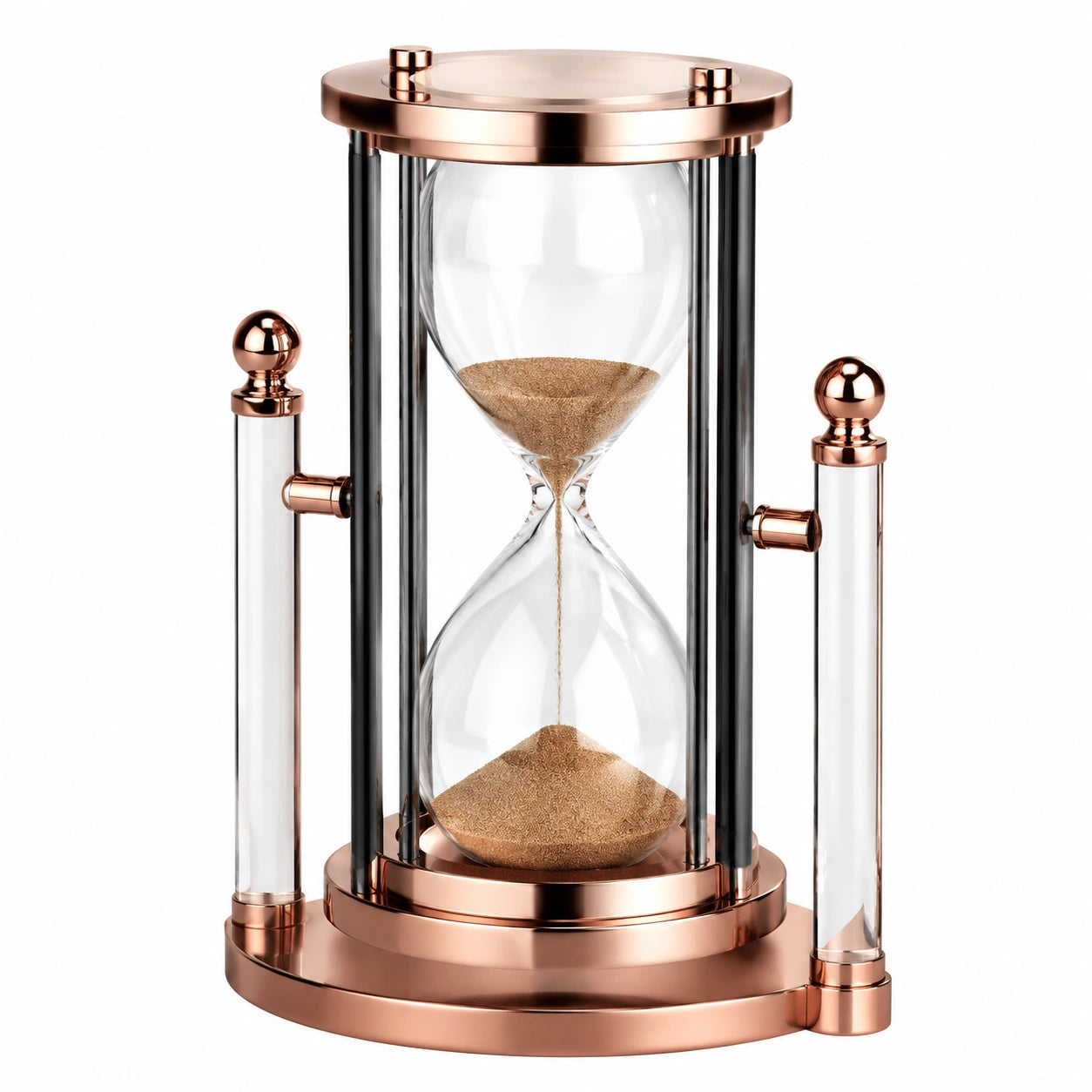 Elegante Sanduhr mit Roségoldrahmen und Glaszylinder