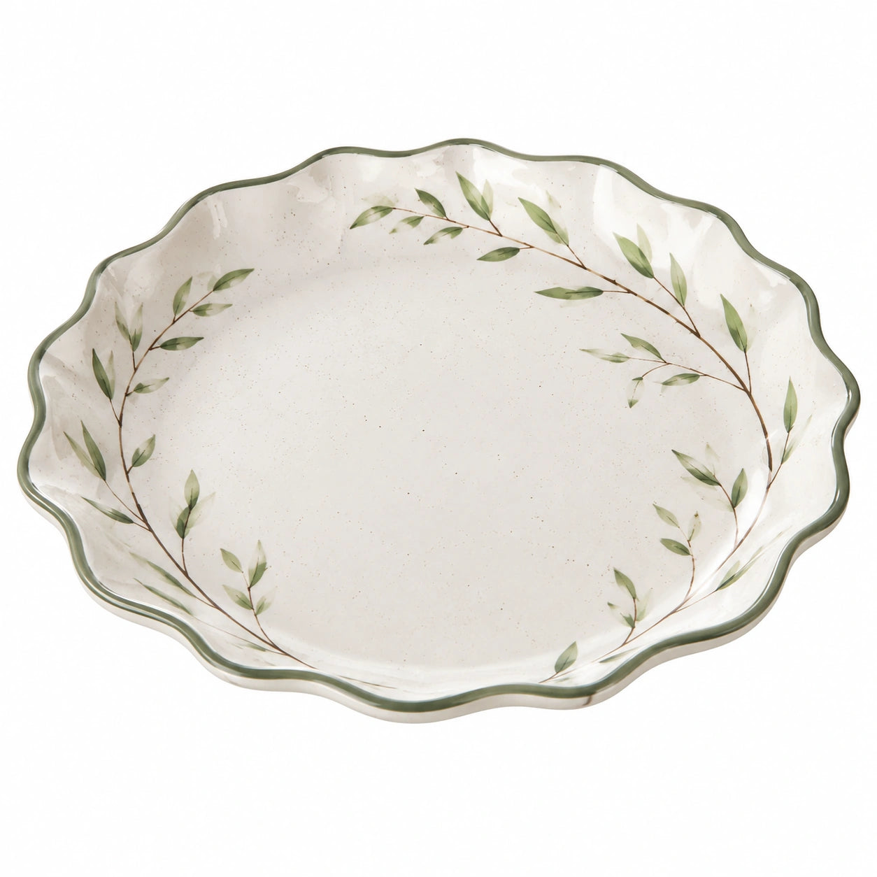 Runder Kuchenteller mit Blattmuster, 30 cm, Grün