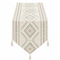 Geometrischer Tischläufer mit Quasten in Beige und Grün