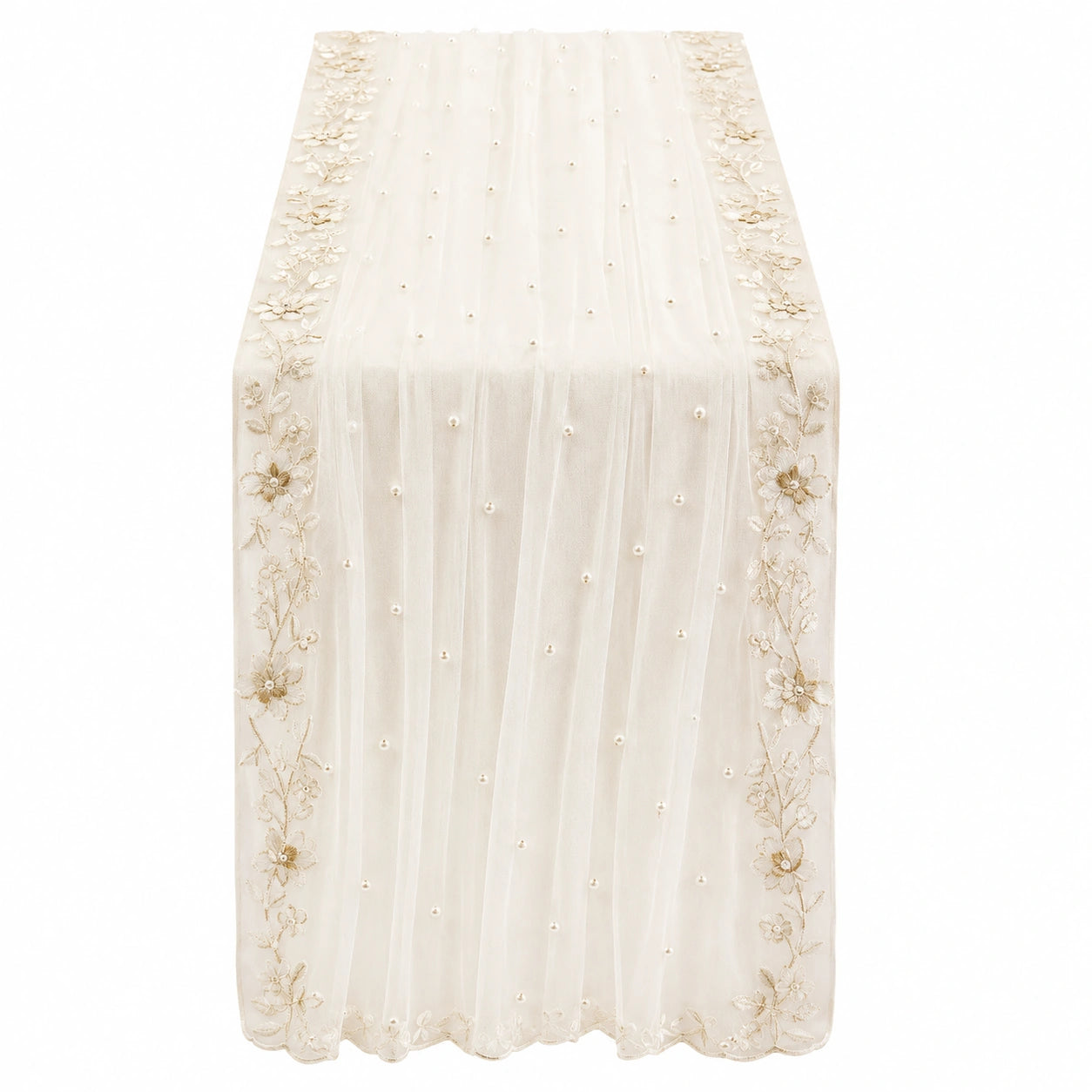 Eleganter Tischläufer mit Floralmuster in Weiß und Beige